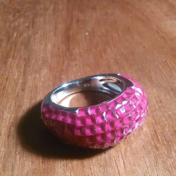 Simulated Ruby Color Diamond Sterling Silver Ring (Size 6) - Picture 8 of 16